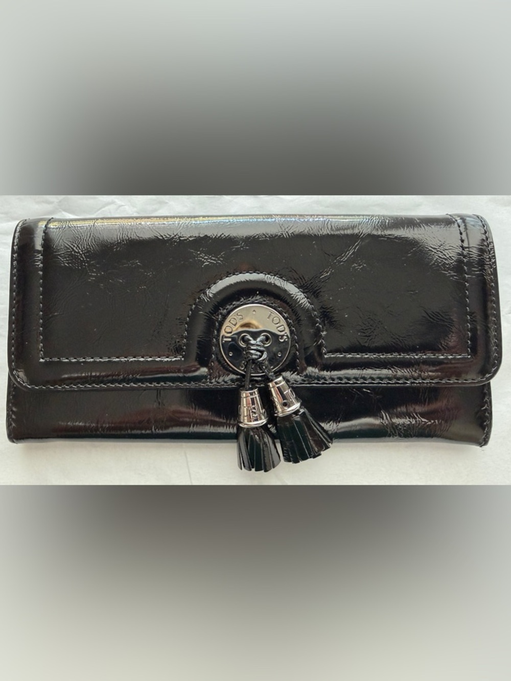 Like New Tod’s Black Patent Leather Wallet with Tassel Closure